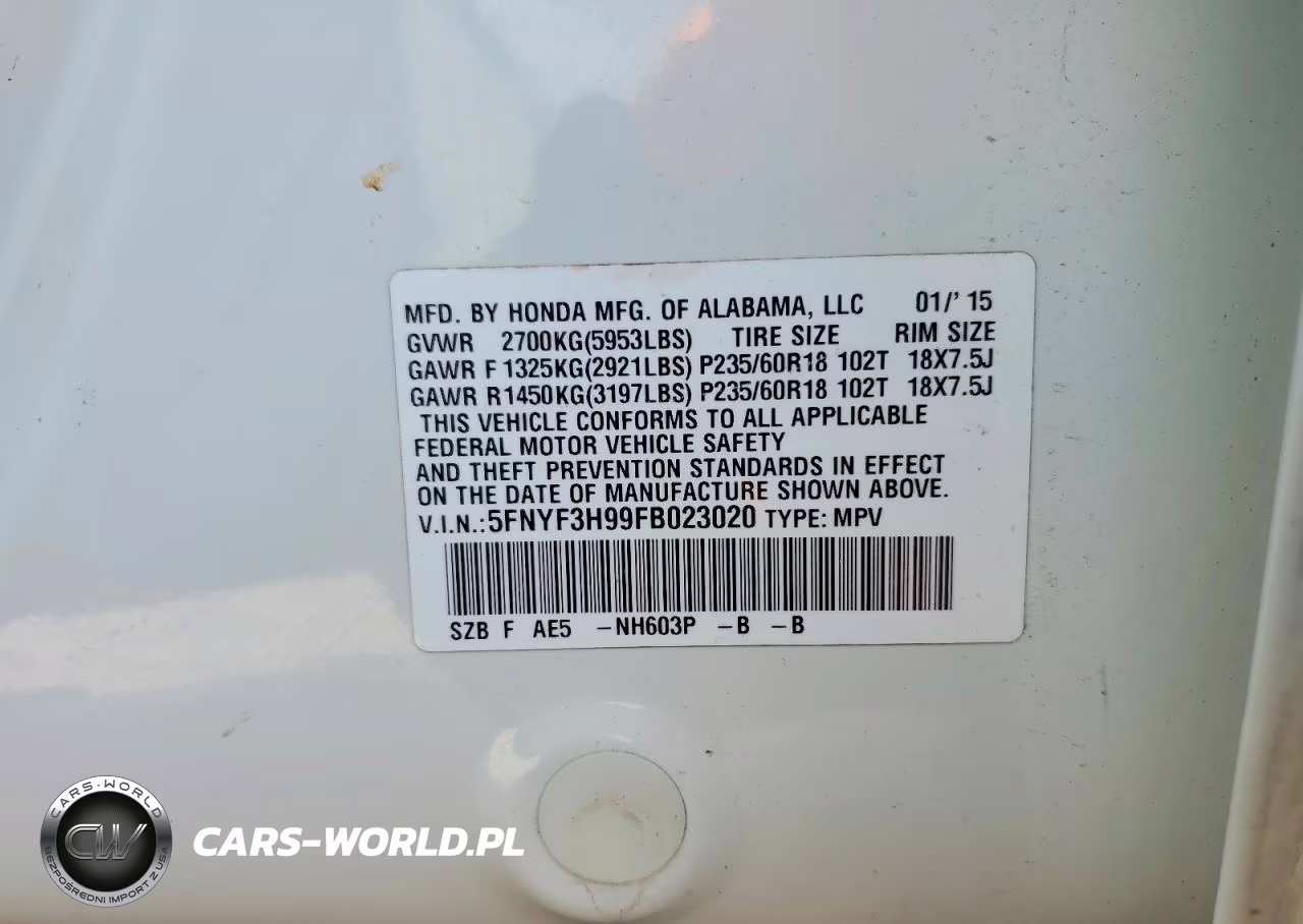 2015 Honda Pilot Touring VIN:5FNYF3H99FB023020 - 13