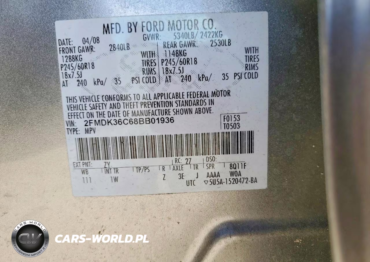 2008 Ford Edge Se VIN:2FMDK36C68BB01936 - 13