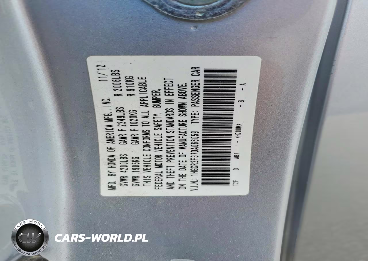2013 Honda Accord VIN:1HGCR2F37DA066059 - 12