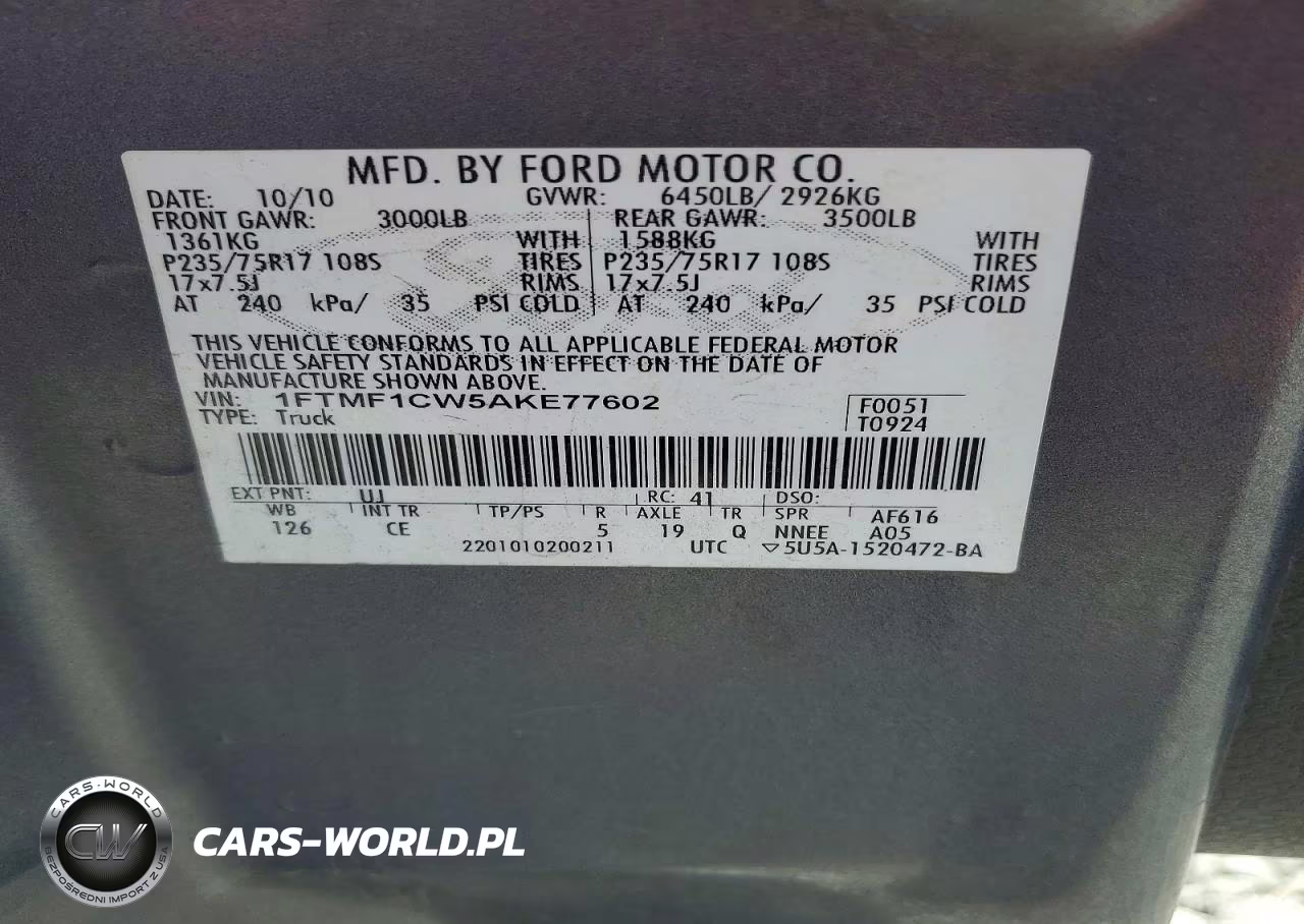2010 Ford F150 VIN:1FTMF1CW5AKE77602 - 12