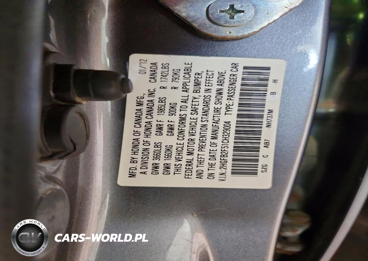 2012 Honda Civic Lx VIN:2HGFB2F51CH329004 - 12