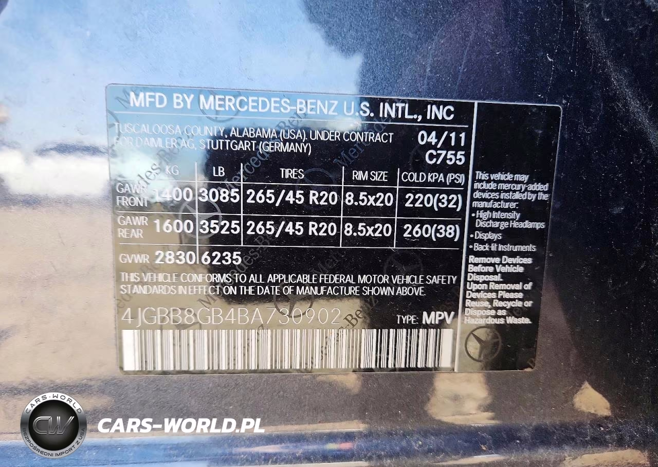 2011 Mercedes-Benz Ml 350 4Matic VIN:4JGBB8GB4BA730902 - 13