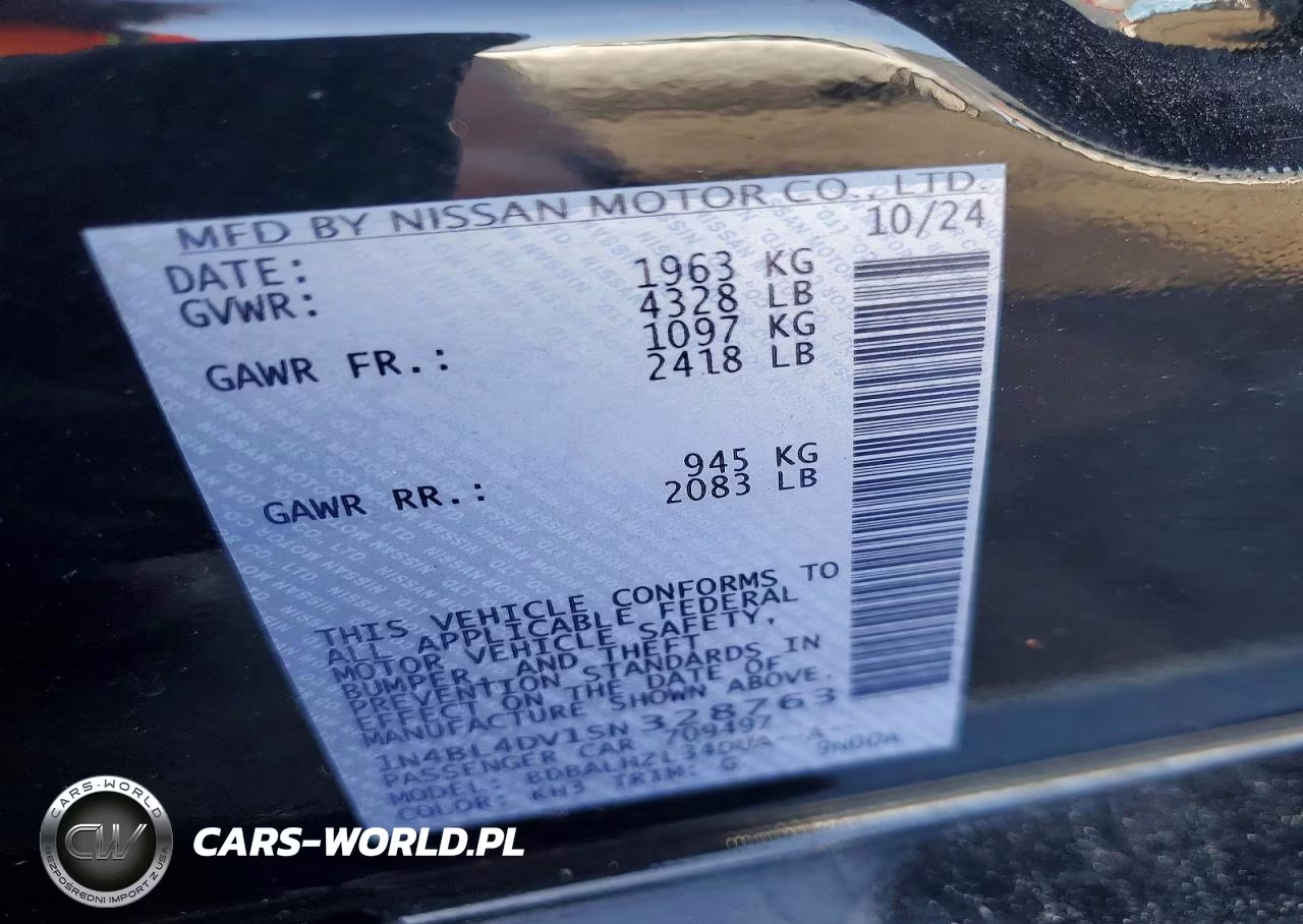 2025 Nissan Altima Sv VIN:1N4BL4DV1SN328763 - 12