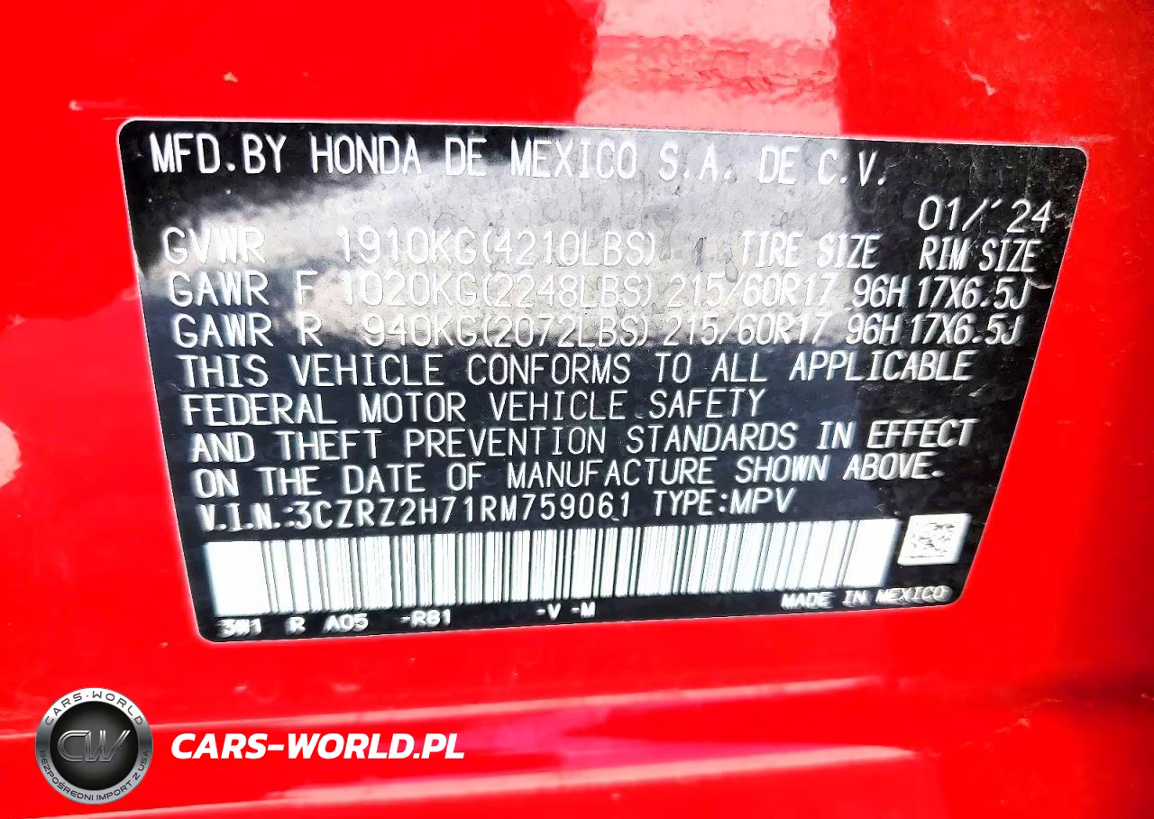 2024 Honda Hr-V Exl VIN:3CZRZ2H71RM759061 - 12