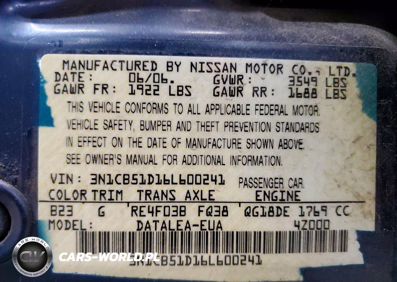 2006 Nissan Sentra 1.8 VIN:3N1CB51D16L600241 - 13