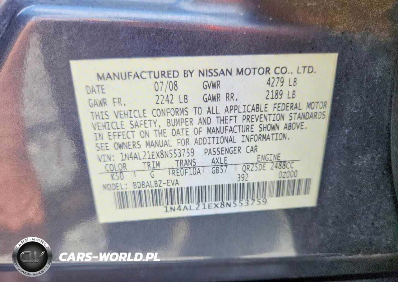 2008 Nissan Altima 2.5 VIN:1N4AL21EX8N553759 - 13