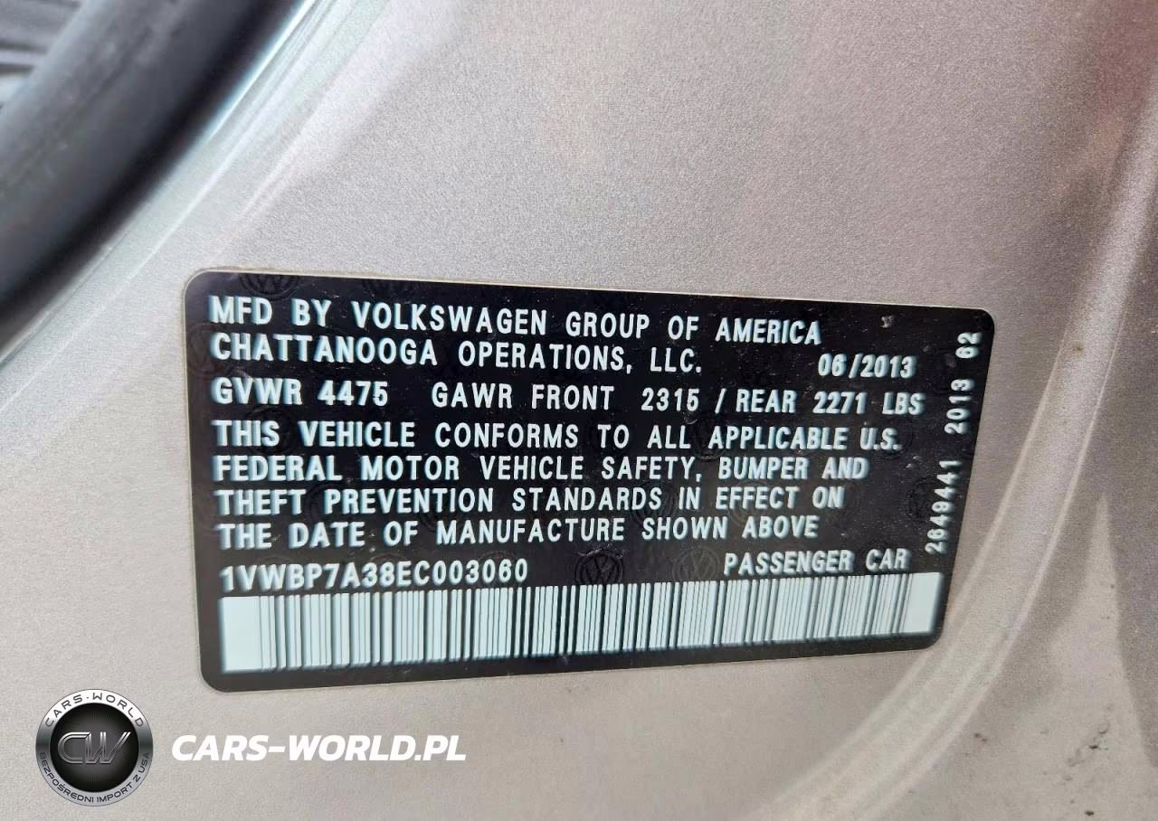 2014 Volkswagen Passat Se VIN:1VWBP7A38EC003060 - 12