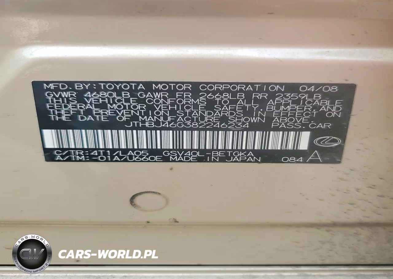 2008 Lexus Es 350 VIN:JTHBJ46G382246234 - 12