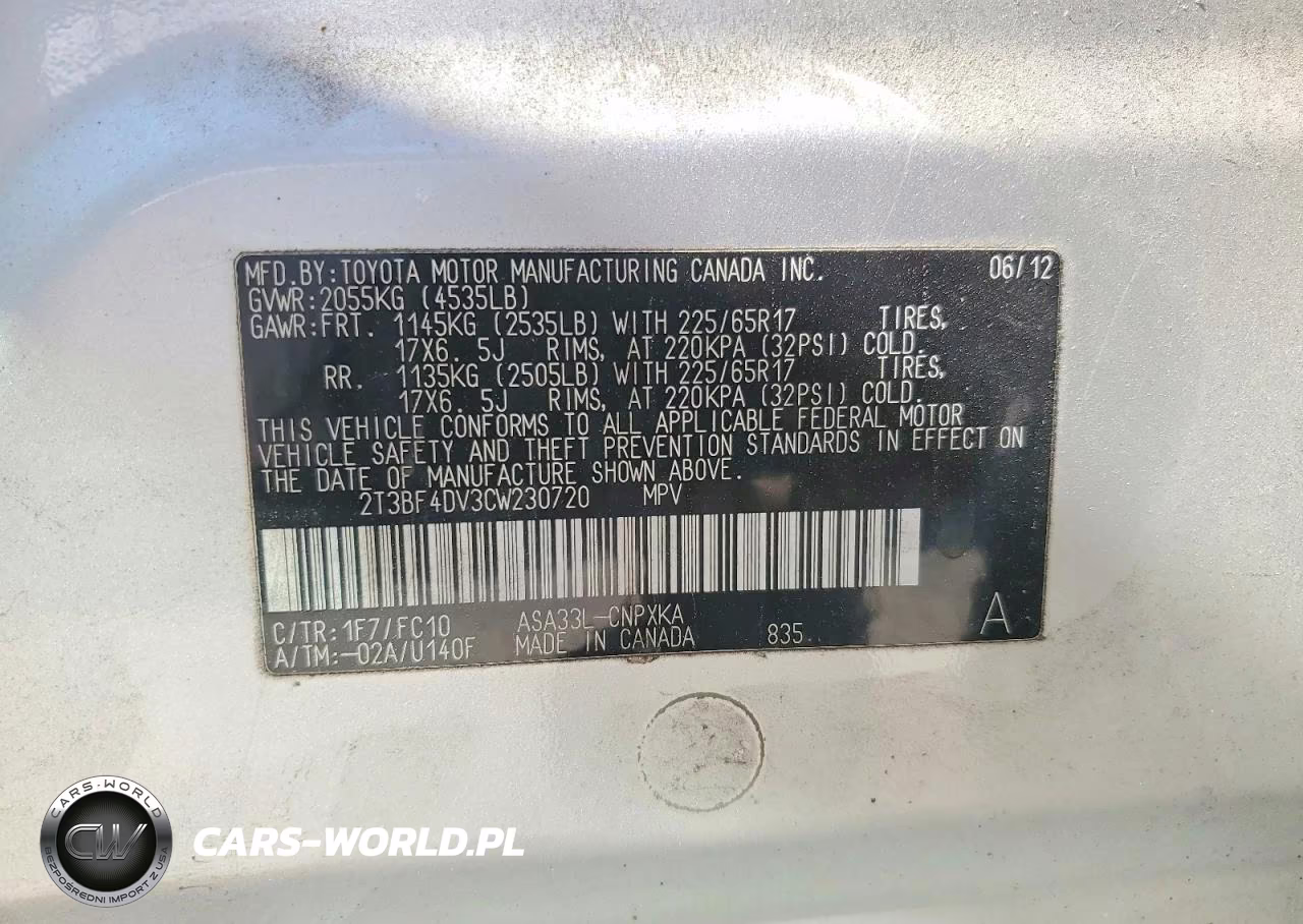 2012 Toyota Rav4 Base VIN:2T3BF4DV3CW230720 - 13