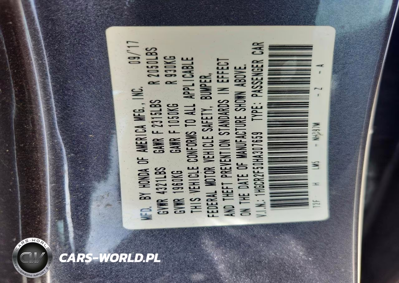 2017 Honda Accord Sport VIN:1HGCR2F50HA307659 - 12