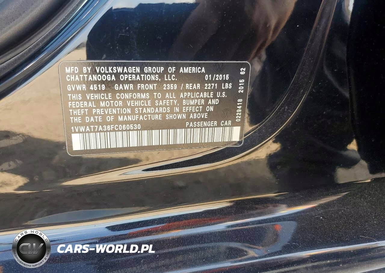 2015 Volkswagen Passat S VIN:1VWAT7A36FC060530 - 12