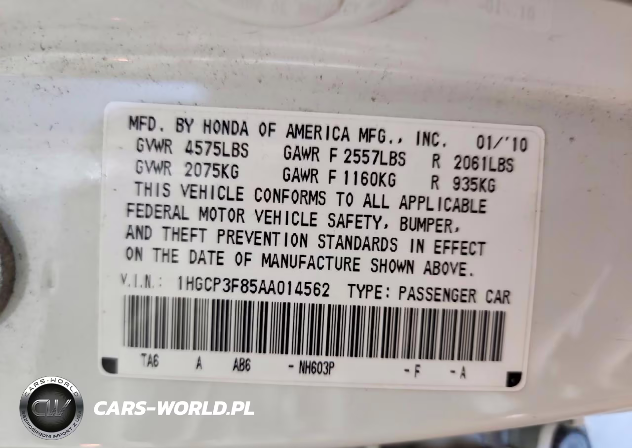 2010 Honda Accord Exl VIN:1HGCP3F85AA014562 - 12
