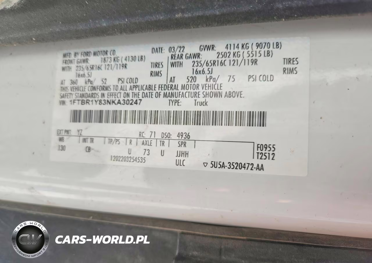 2022 Ford Transit T-250 VIN:1FTBR1Y83NKA30247 - 13