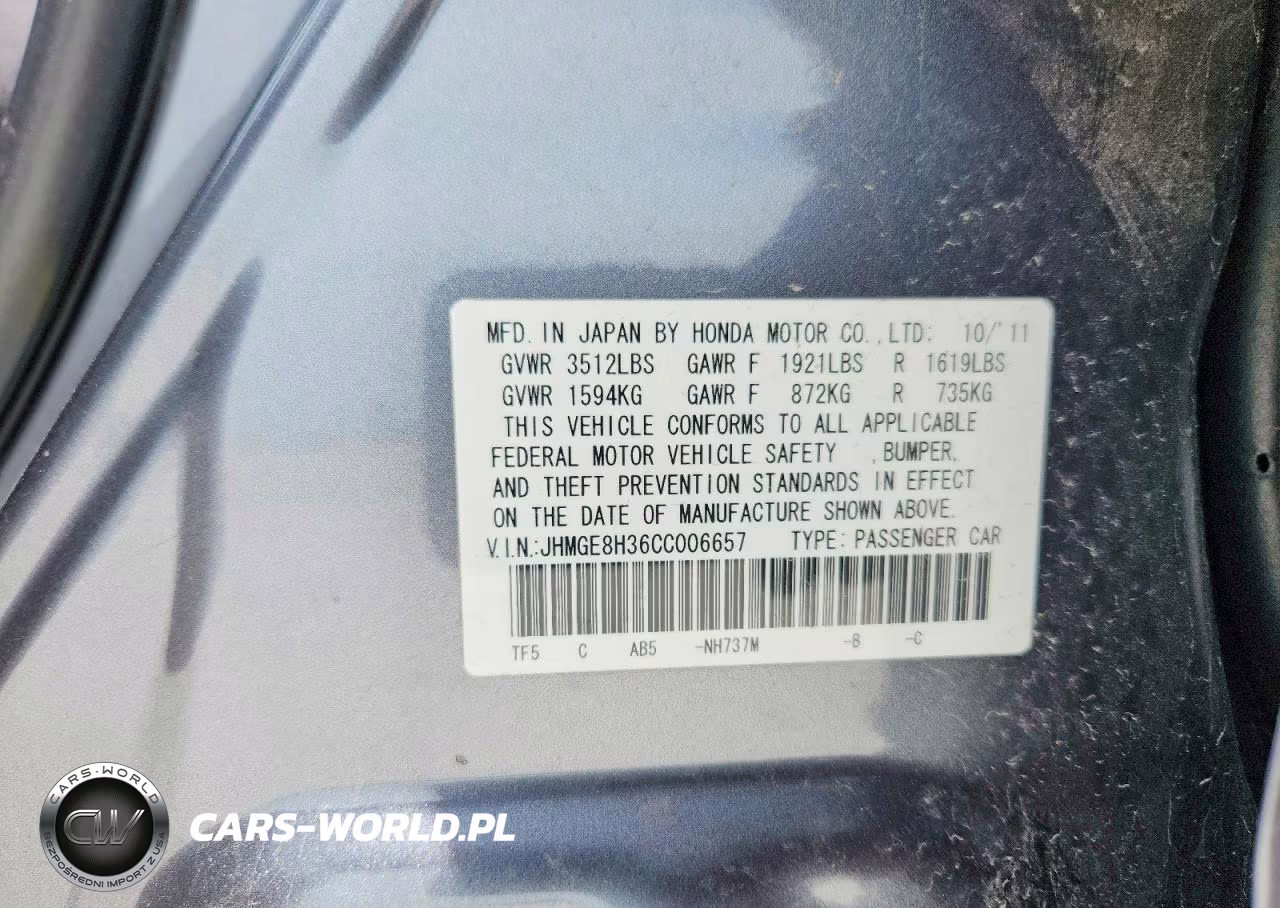 2012 Honda Fit VIN:JHMGE8H36CC006657 - 12
