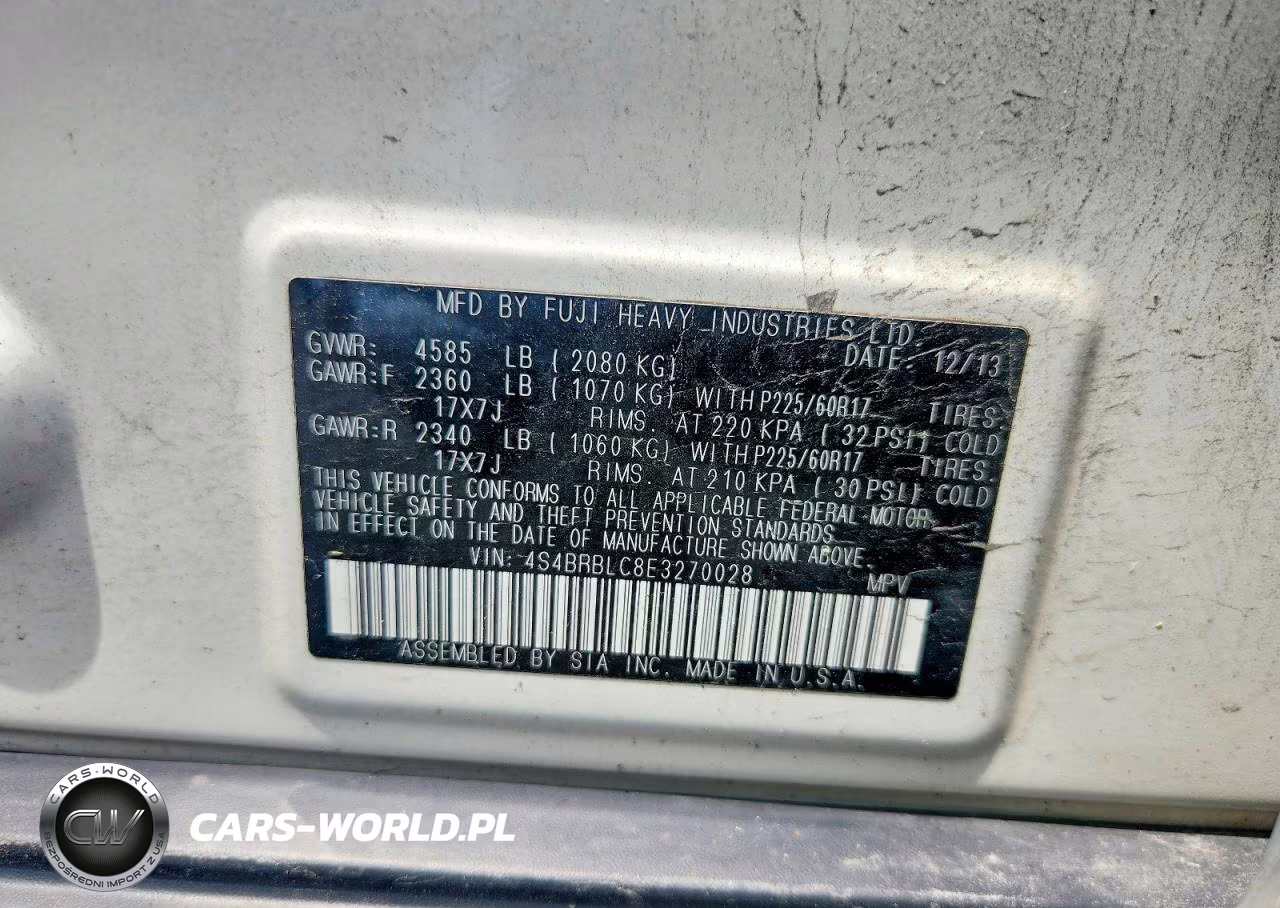 2014 Subaru Outback 2.5I Limited VIN:4S4BRBLC8E3270028 - 12