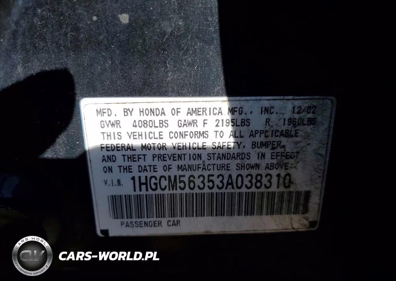 2003 Honda Accord Lx VIN:1HGCM56353A038310 - 12