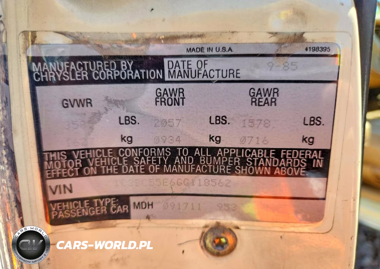 1986 Chrysler Lebaron VIN:1C3BC55E6GG118562 - 13