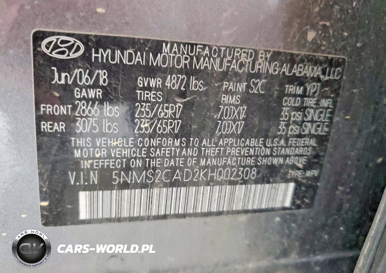 2019 Hyundai Santa Fe Se VIN:5NMS2CAD2KH002308 - 13