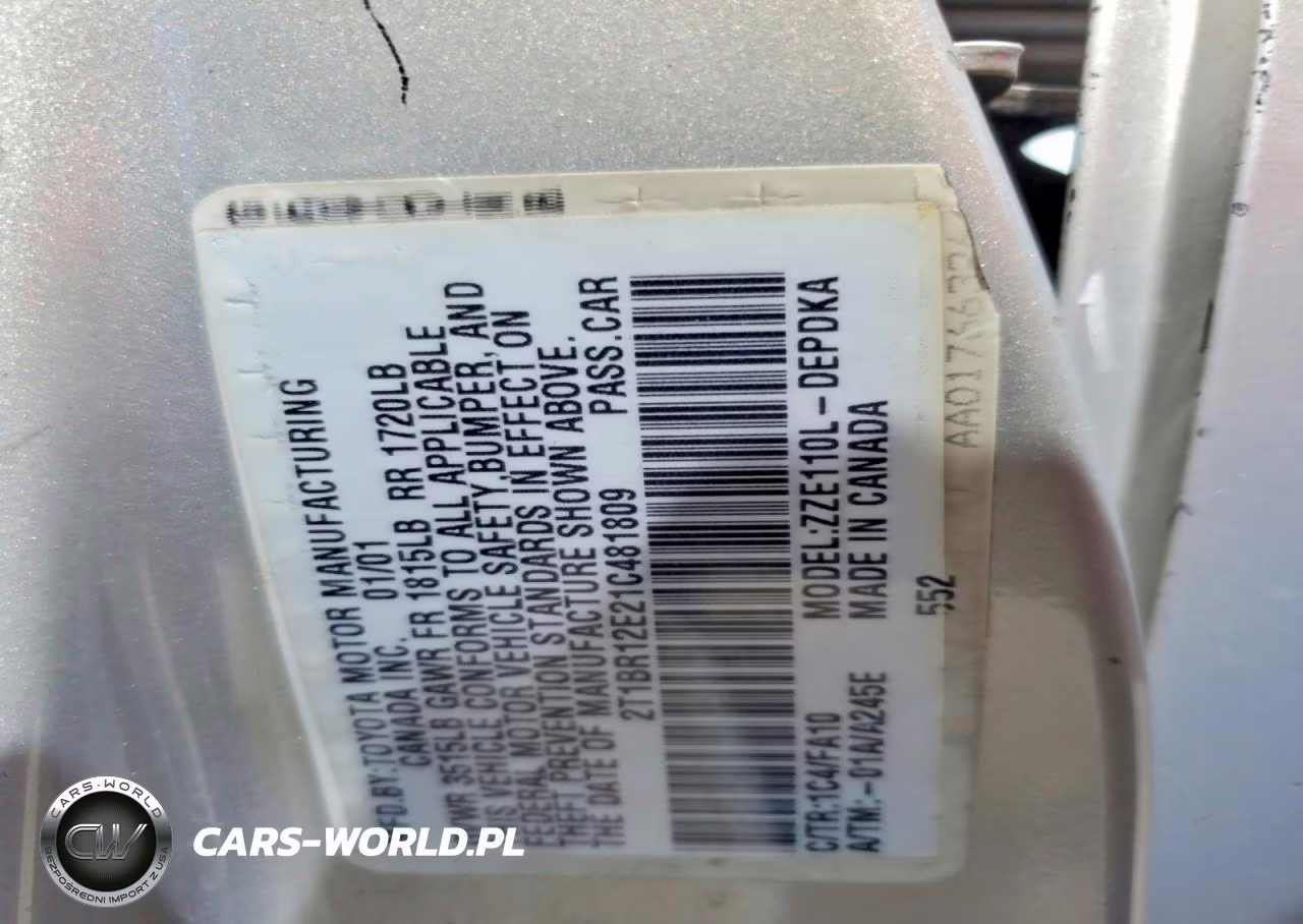 2001 Toyota Corolla Le VIN:2T1BR12E21C481809 - 12