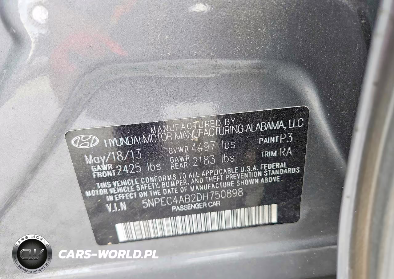 2013 Hyundai Sonata Se 2.0T VIN:5NPEC4AB2DH750898 - 13