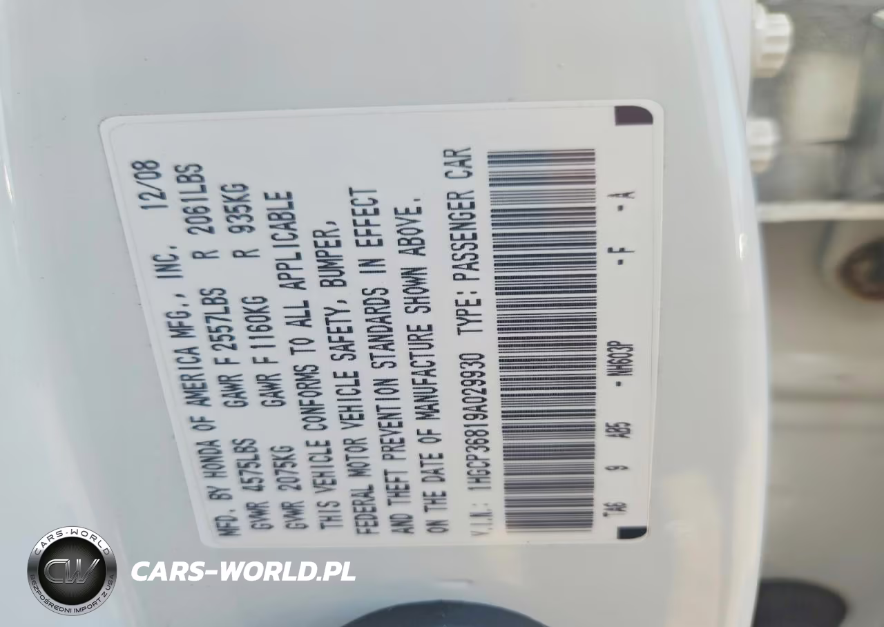 2009 Honda Accord Exl VIN:1HGCP36819A029930 - 12