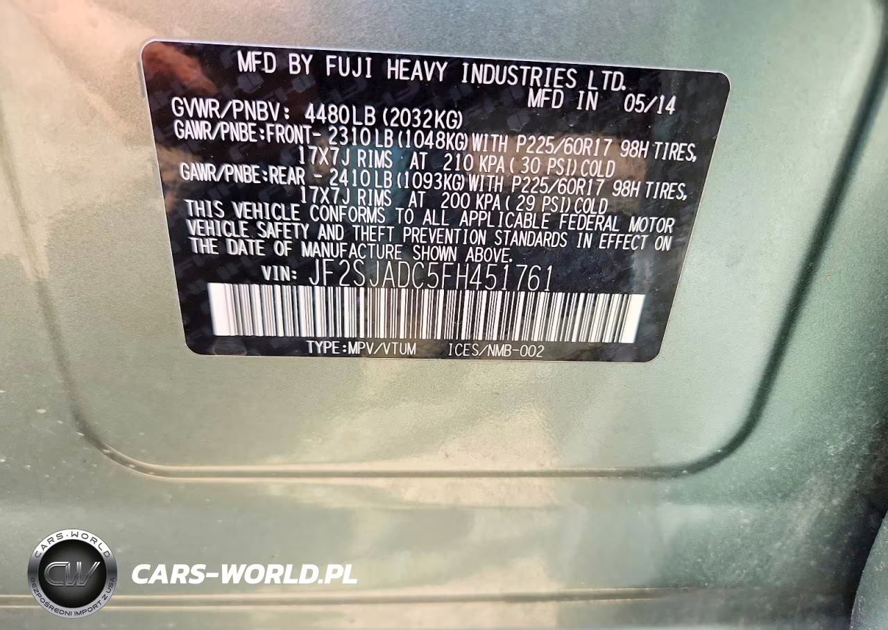 2015 Subaru Forester 2.5I Premium VIN:JF2SJADC5FH451761 - 13