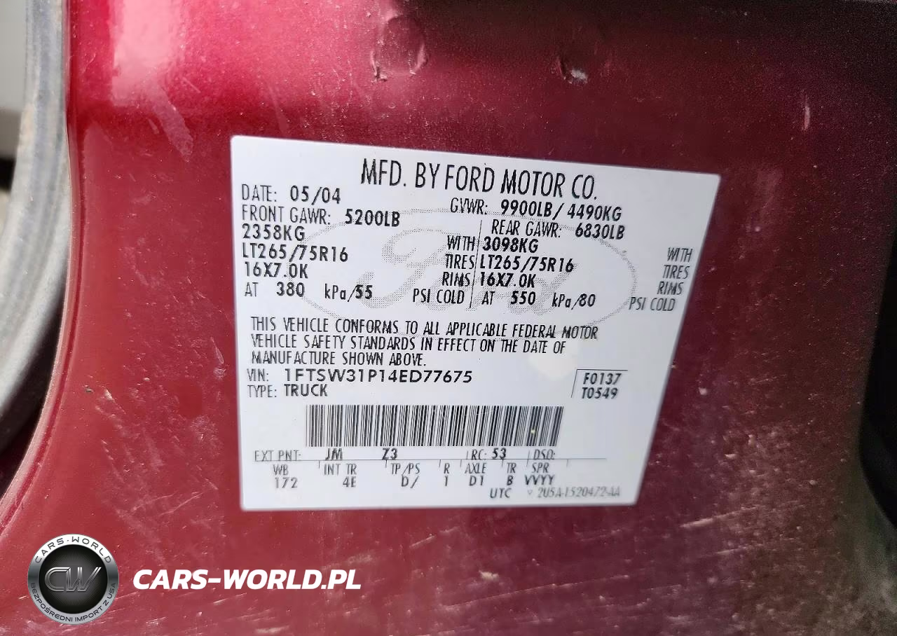 2004 Ford F350 Srw Super Duty VIN:1FTSW31P14ED77675 - 13