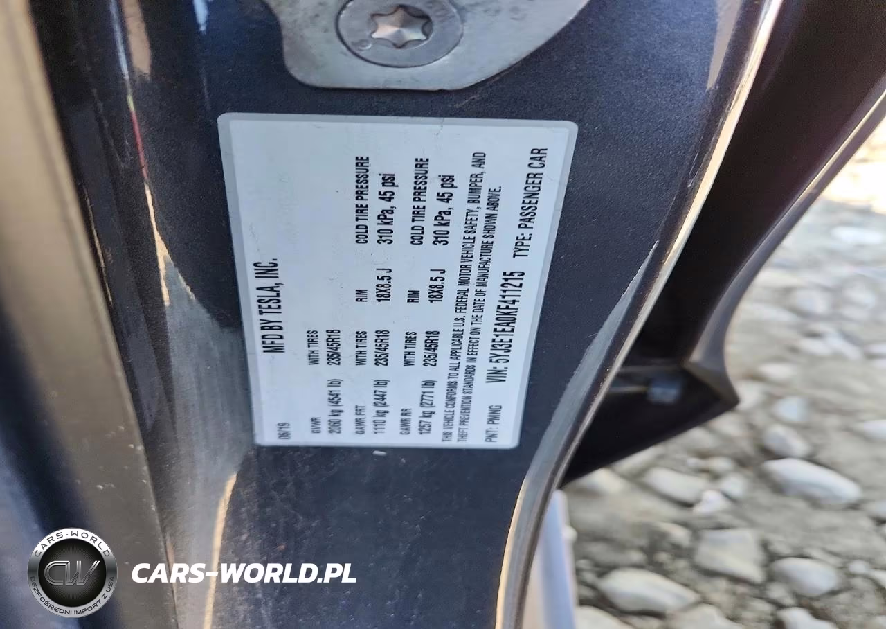 2019 Tesla Model 3 VIN:5YJ3E1EA0KF411215 - 12
