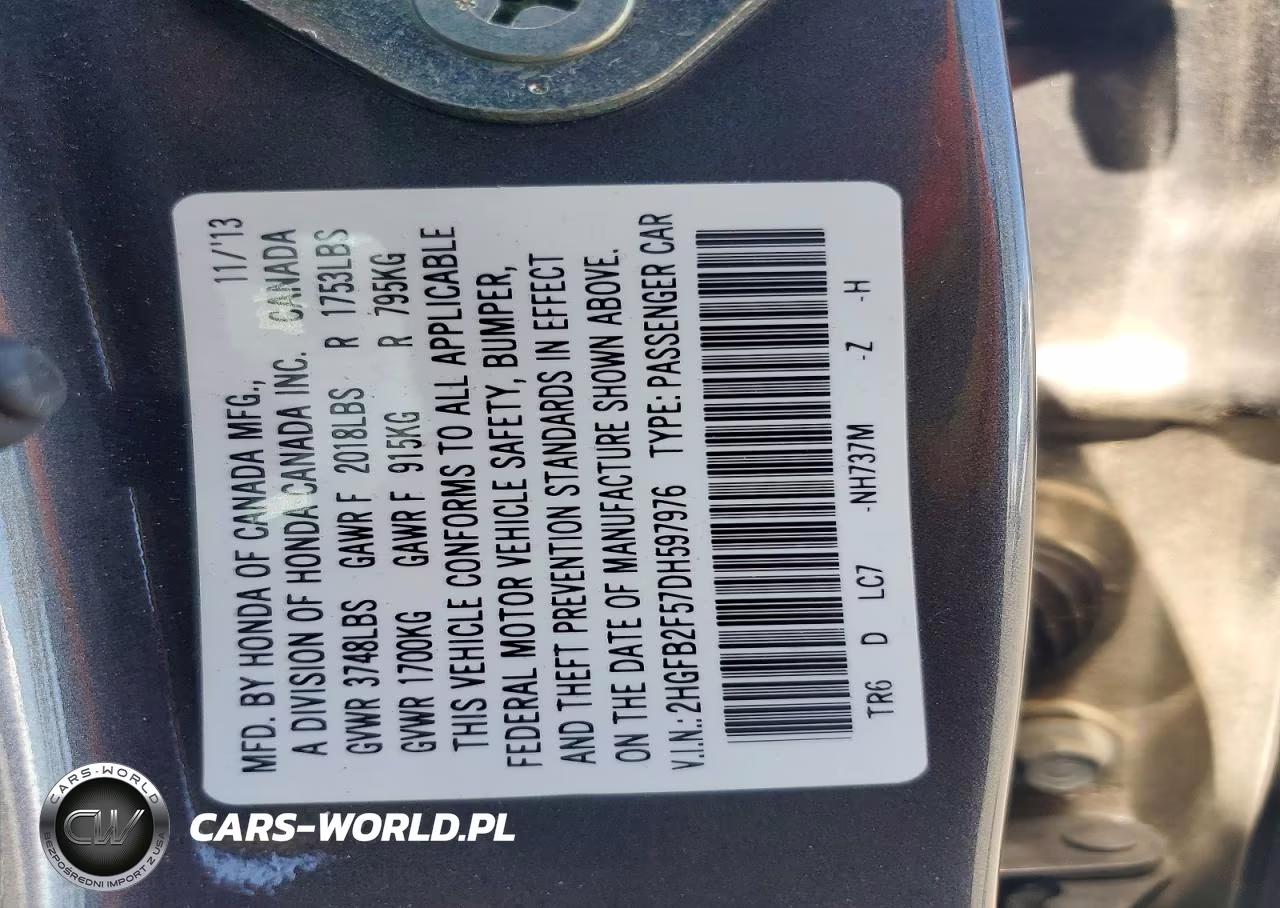 2013 Honda Civic Lx VIN:2HGFB2F57DH597976 - 12