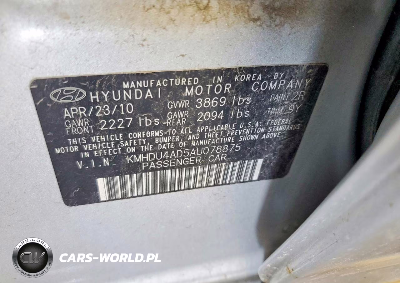 2010 Hyundai Elantra Gls VIN:KMHDU4AD5AU078875 - 12