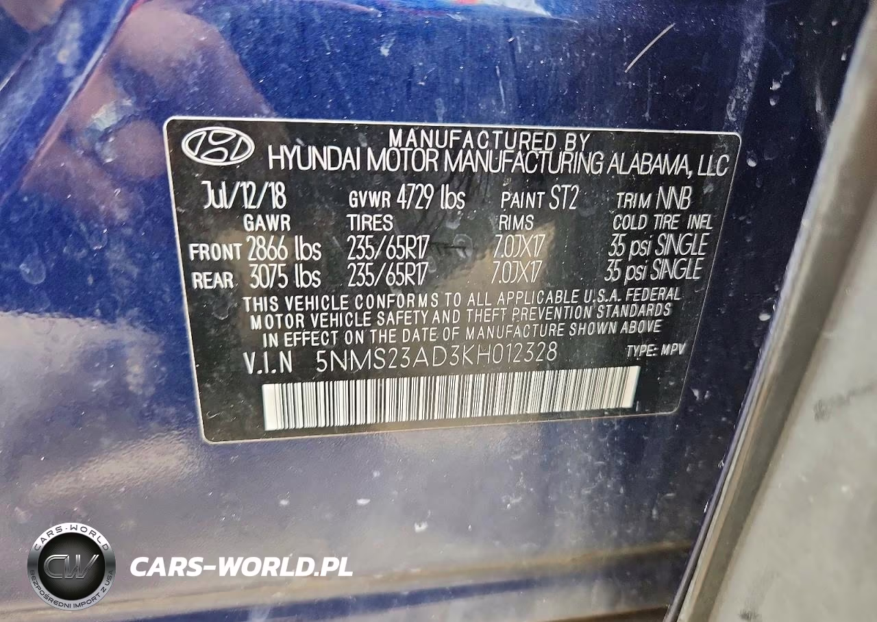 2019 Hyundai Santa Fe Se VIN:5NMS23AD3KH012328 - 13