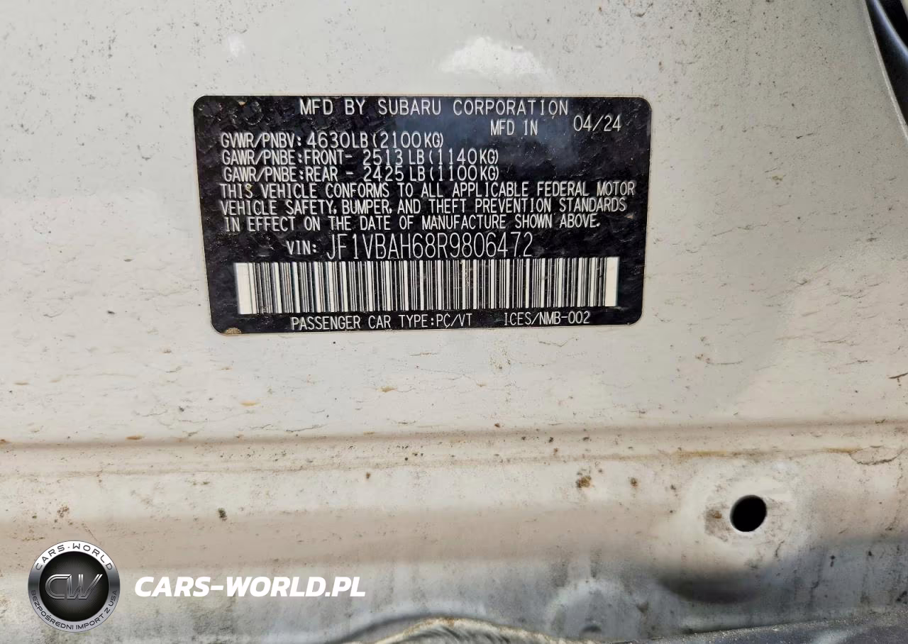 2024 Subaru Wrx Premium VIN:JF1VBAH68R9806472 - 12