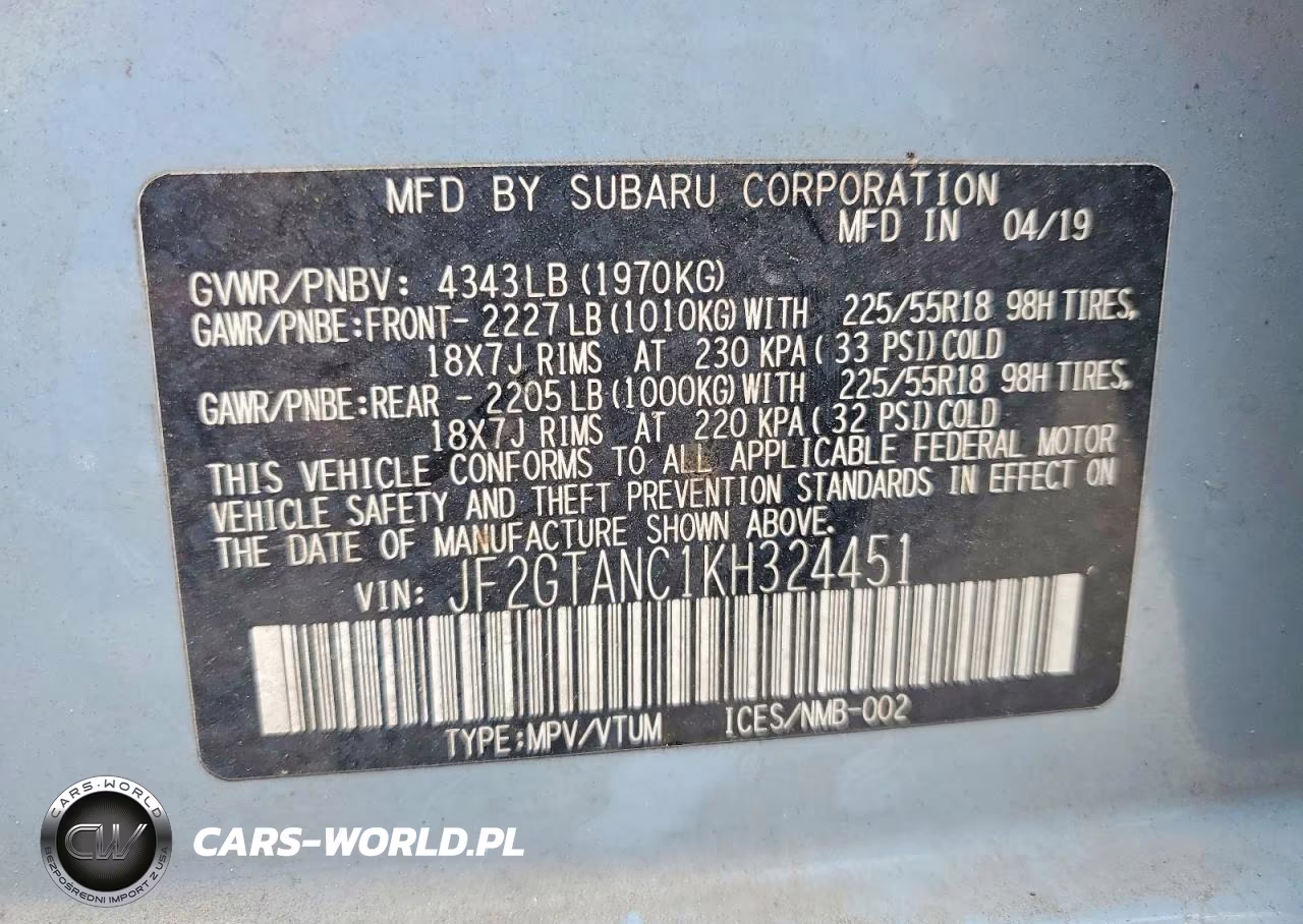 2019 Subaru Crosstrek Limited VIN:JF2GTANC1KH324451 - 13