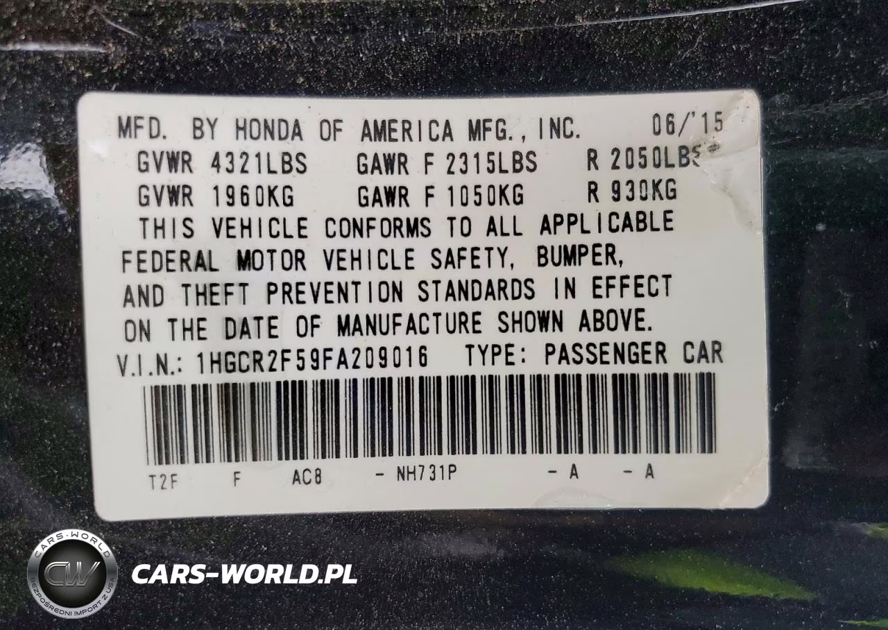 2015 Honda Accord Sport VIN:1HGCR2F59FA209016 - 12