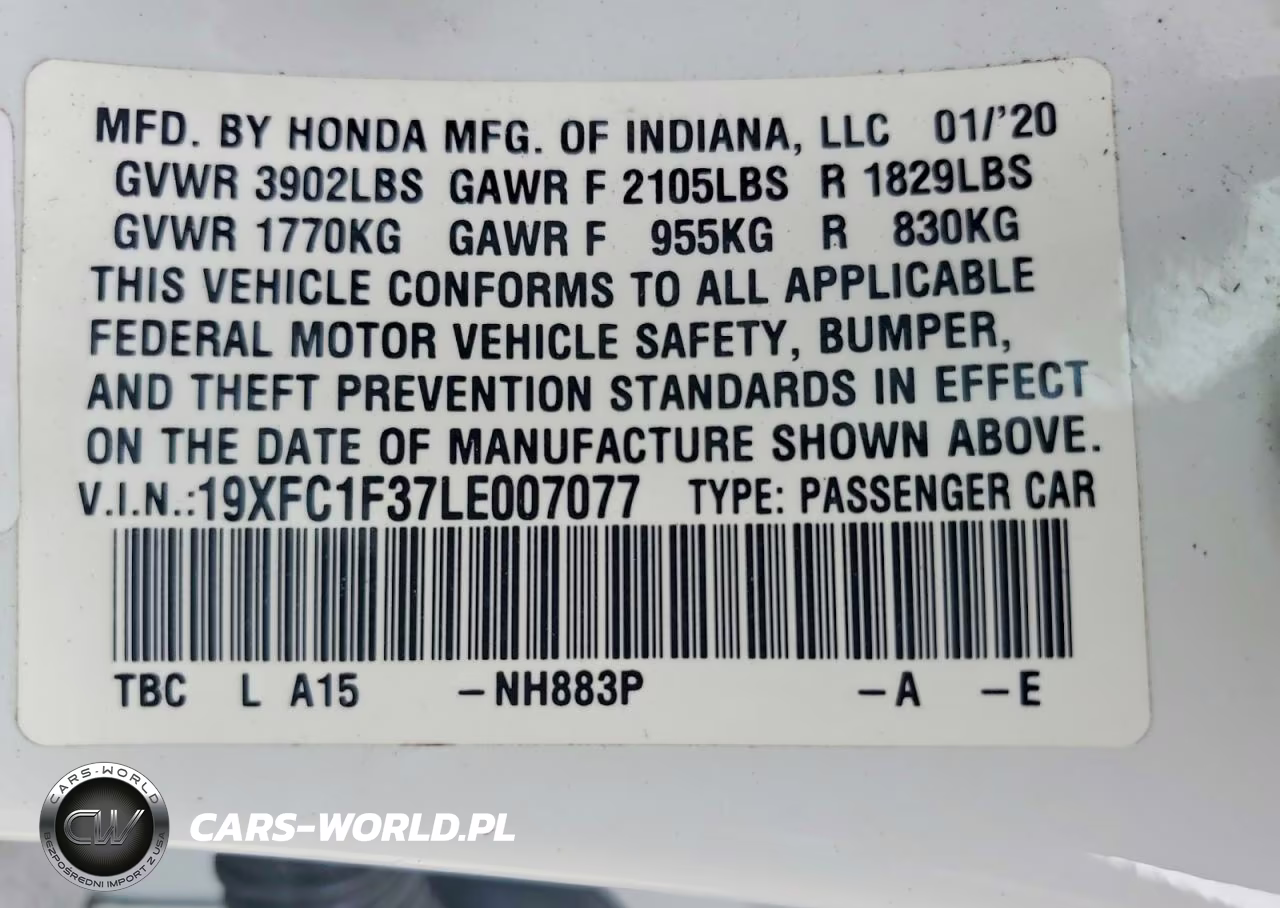 2020 Honda Civic Ex VIN:19XFC1F37LE007077 - 13