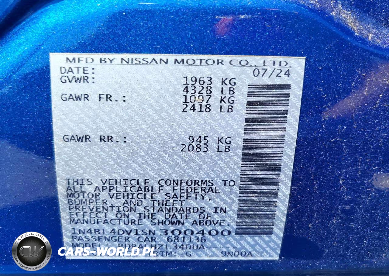 2025 Nissan Altima Sv VIN:1N4BL4DV1SN300400 - 13