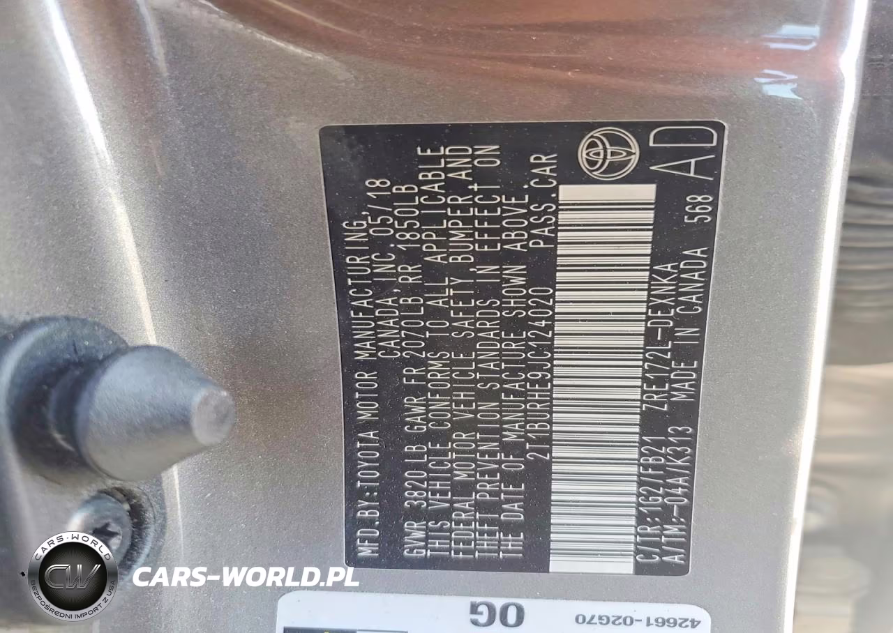 2018 Toyota Corolla Le VIN:2T1BURHE9JC124020 - 12