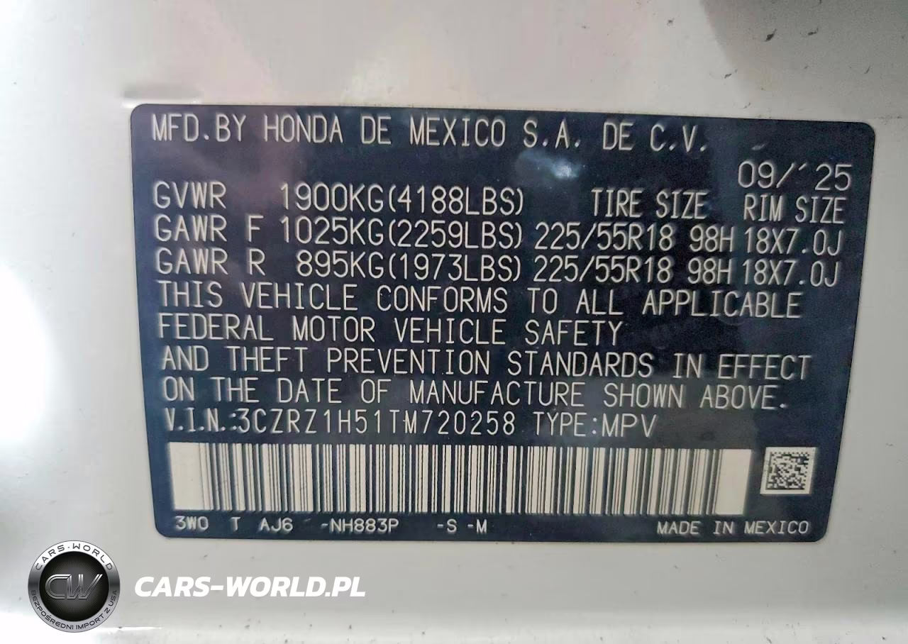 2026 Honda Hr-V Sport VIN:3CZRZ1H51TM720258 - 14