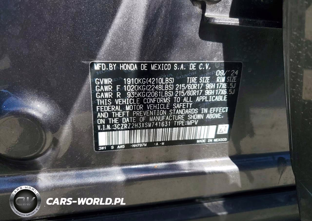 2025 Honda Hr-V Lx VIN:3CZRZ2H3XSM741631 - 13