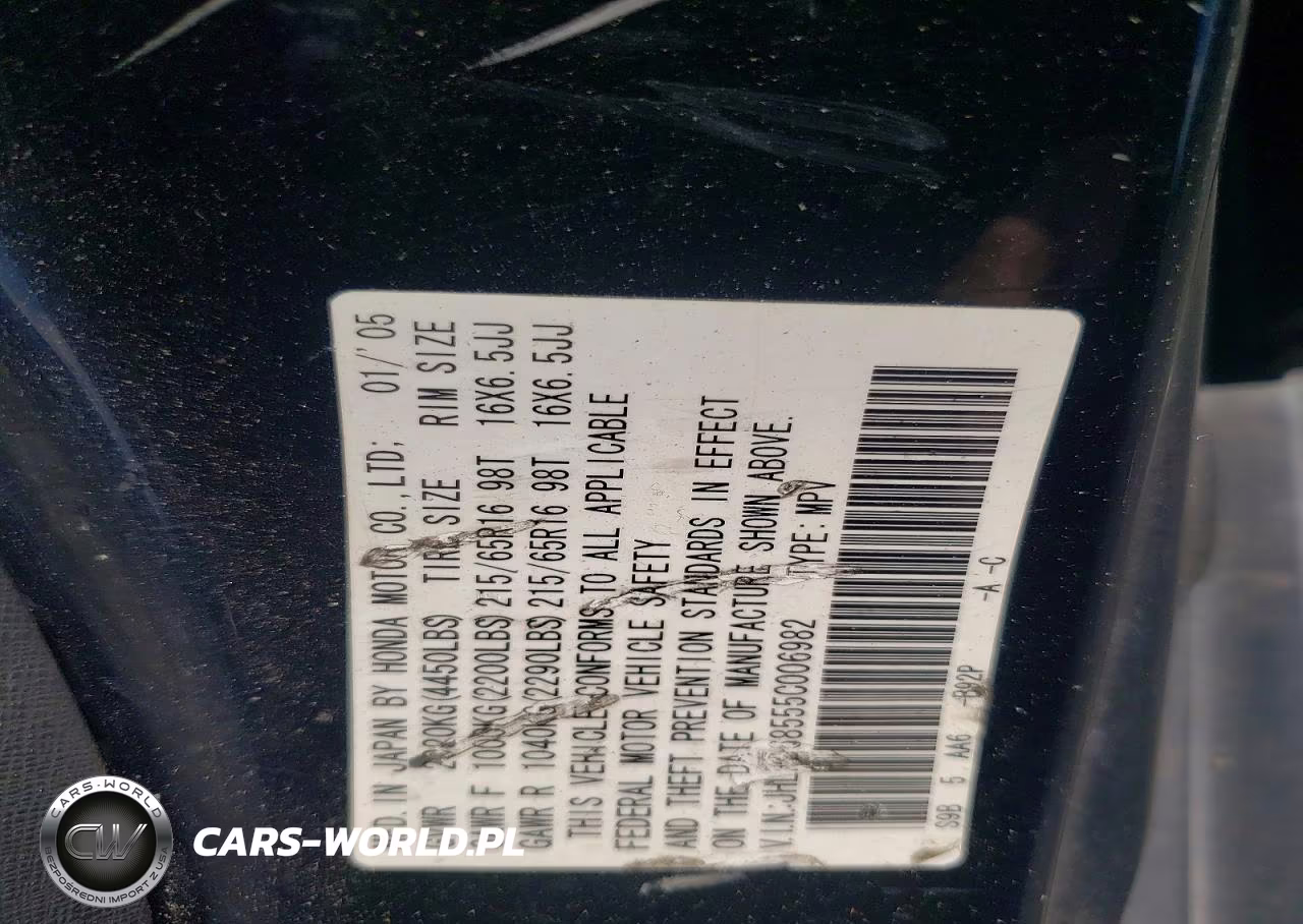 2005 Honda Cr-V Lx VIN:JHLRD68555C006982 - 12