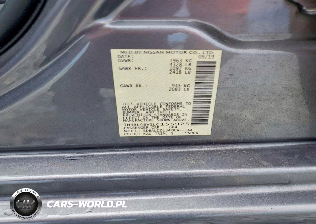 2020 Nissan Altima S VIN:1N4BL4BV1LC155925 - 13