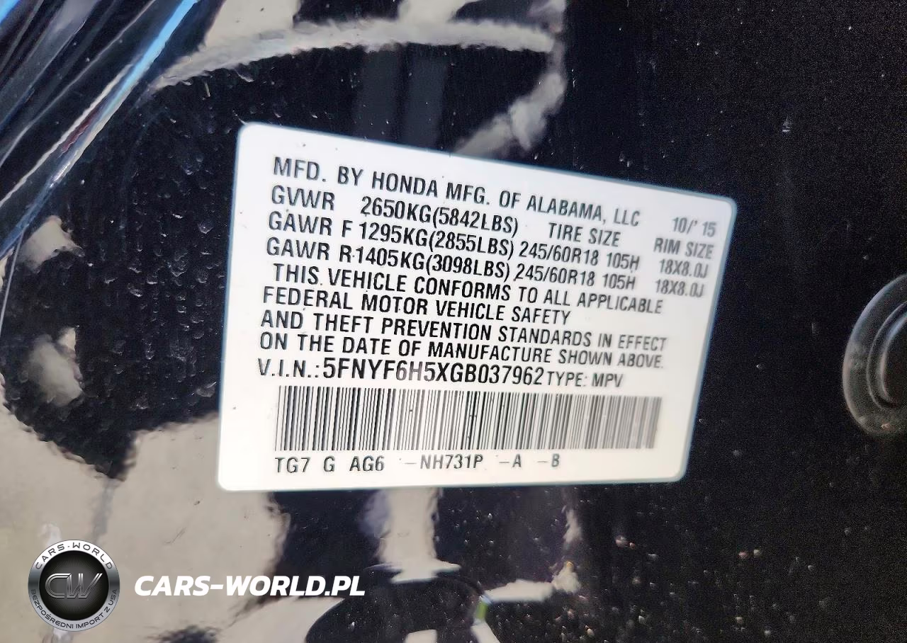 2016 Honda Pilot Exl VIN:5FNYF6H5XGB037962 - 13