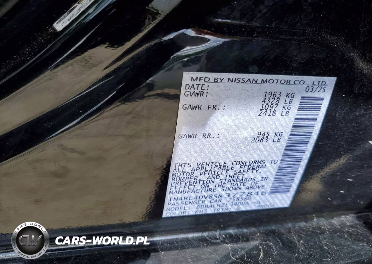 2025 Nissan Altima Sv VIN:1N4BL4DV8SN377846 - 12