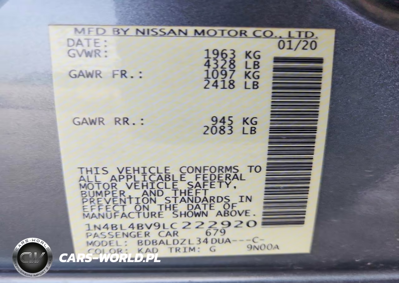 2020 Nissan Altima S VIN:1N4BL4BV9LC222920 - 12