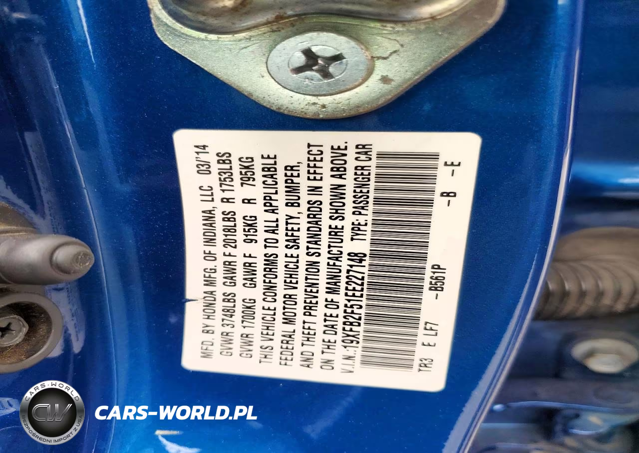 2014 Honda Civic Lx VIN:19XFB2F51EE227148 - 13