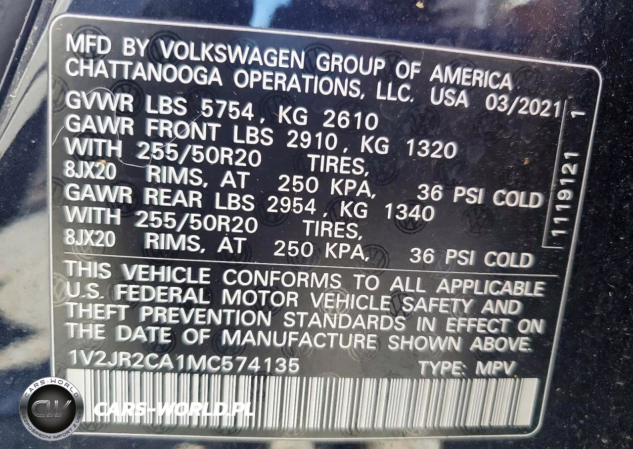 2021 Volkswagen Atlas Se VIN:1V2JR2CA1MC574135 - 13