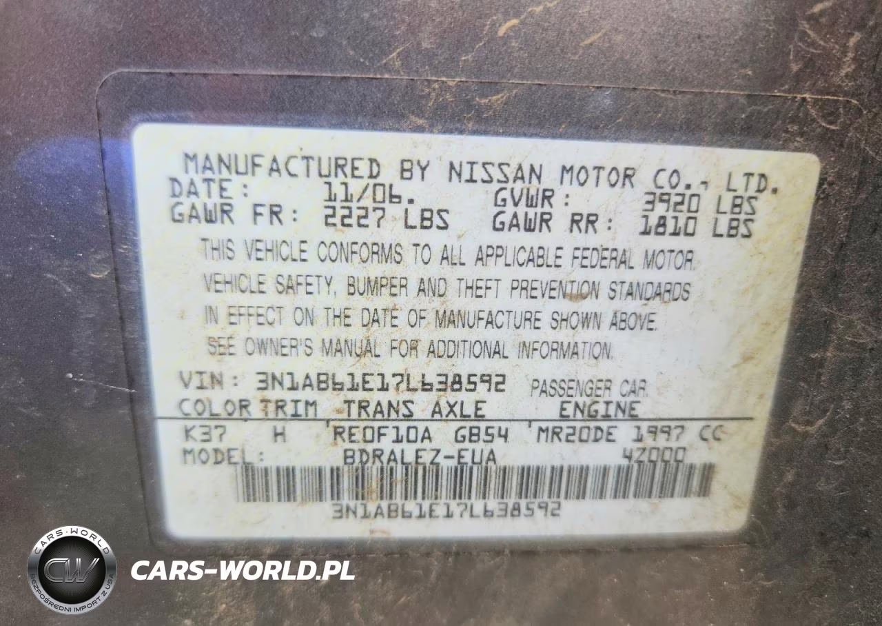 2007 Nissan Sentra 2.0 VIN:3N1AB61E17L638592 - 12