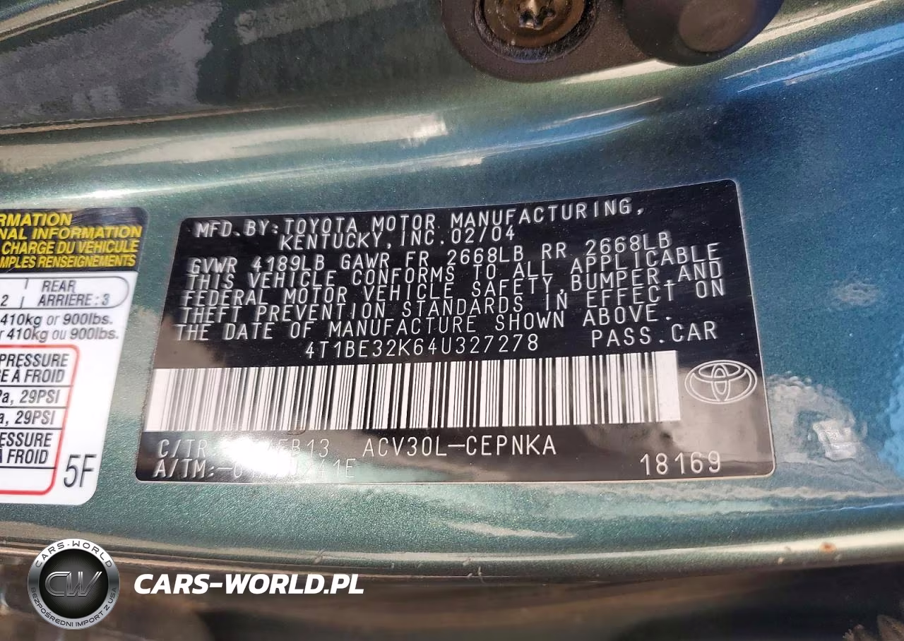 2004 Toyota Camry Le VIN:4T1BE32K64U327278 - 13