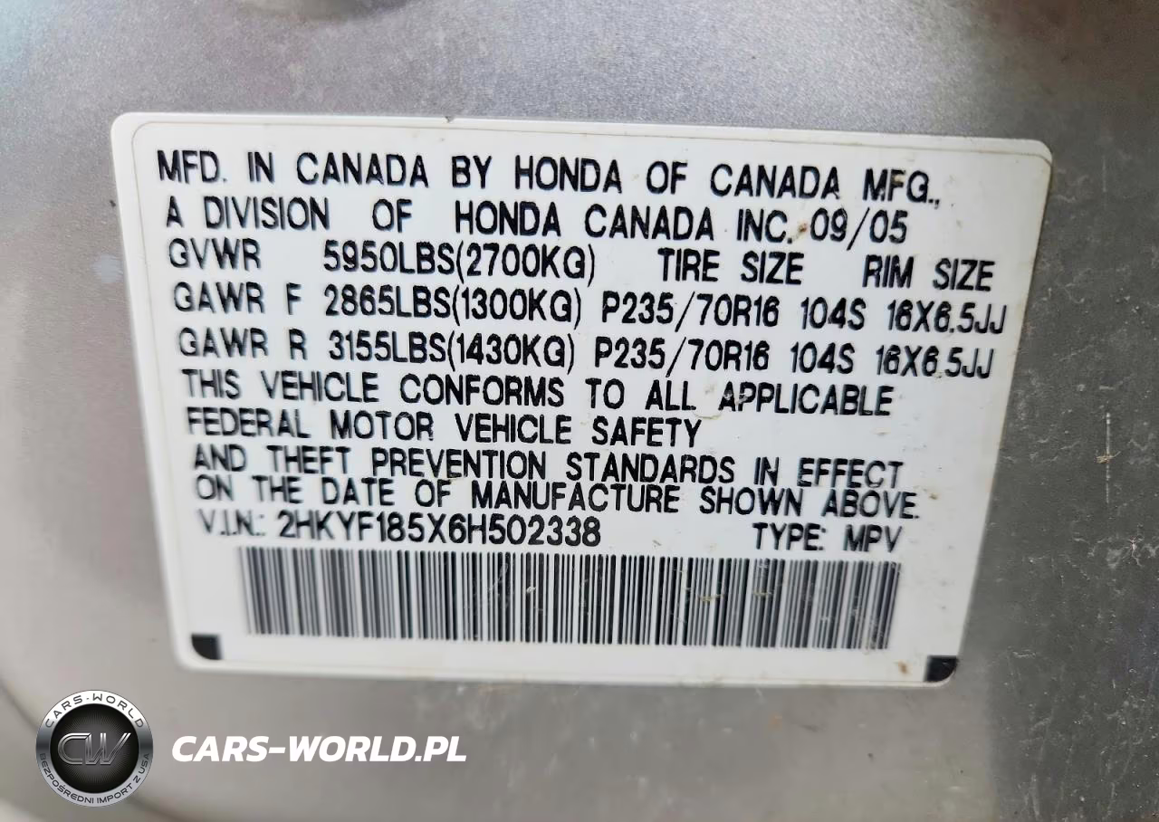 2006 Honda Pilot Ex VIN:2HKYF185X6H502338 - 13