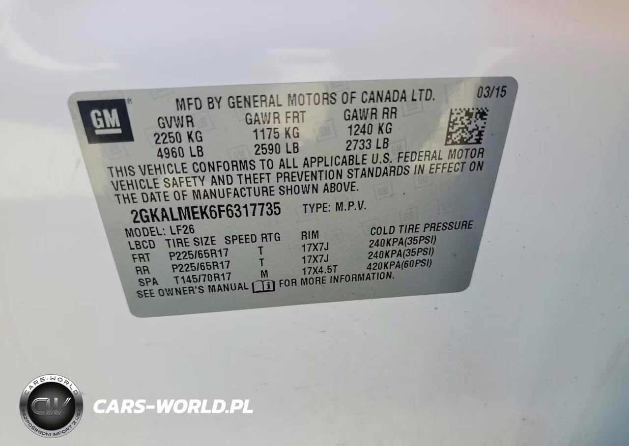 2015 GMC Terrain Sle VIN:2GKALMEK6F6317735 - 13